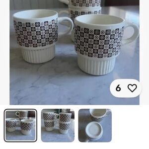 Mccoy Cream and Brown Coffee Mugs with Geometric Design Vintag